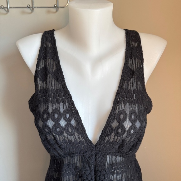 J Valdi Womens Babydoll Crochet Lace Tank Dress Black Medium Whimsigoth Layering - Picture 3 of 12
